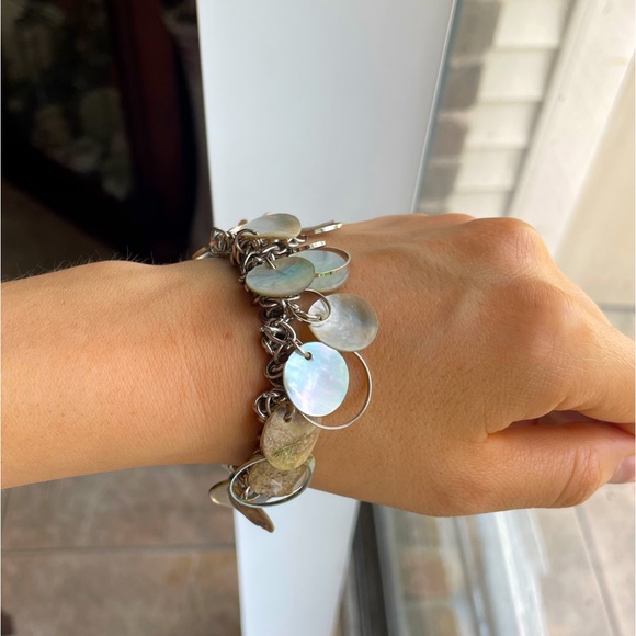 Jewelry - Silver bracelet with elastic brown and white Abalone